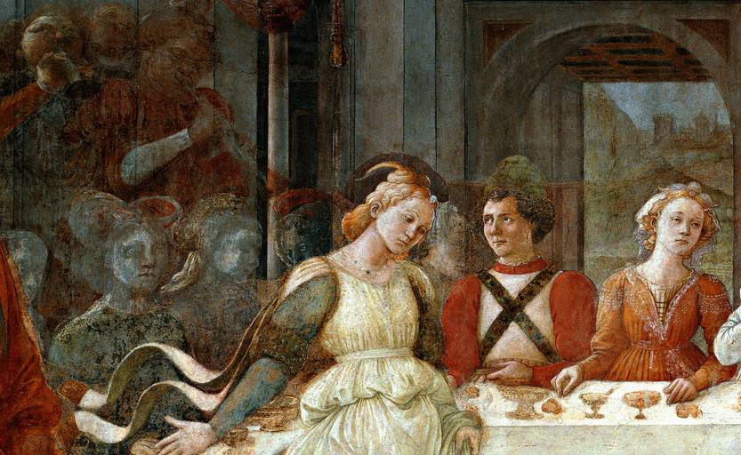Close up of banquet of Herod, with Salomè dancing.